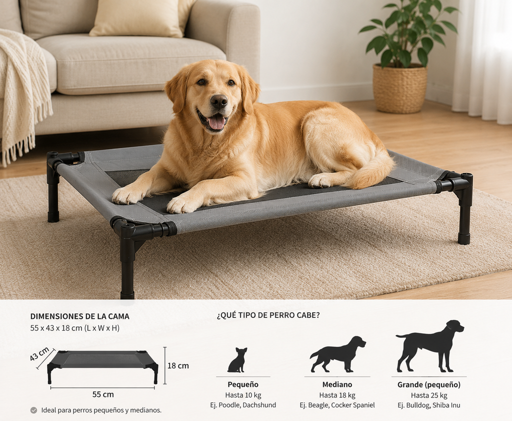 Cama Elevada para Perro y Gato | Catre Fresco, Lavable y Transpirable