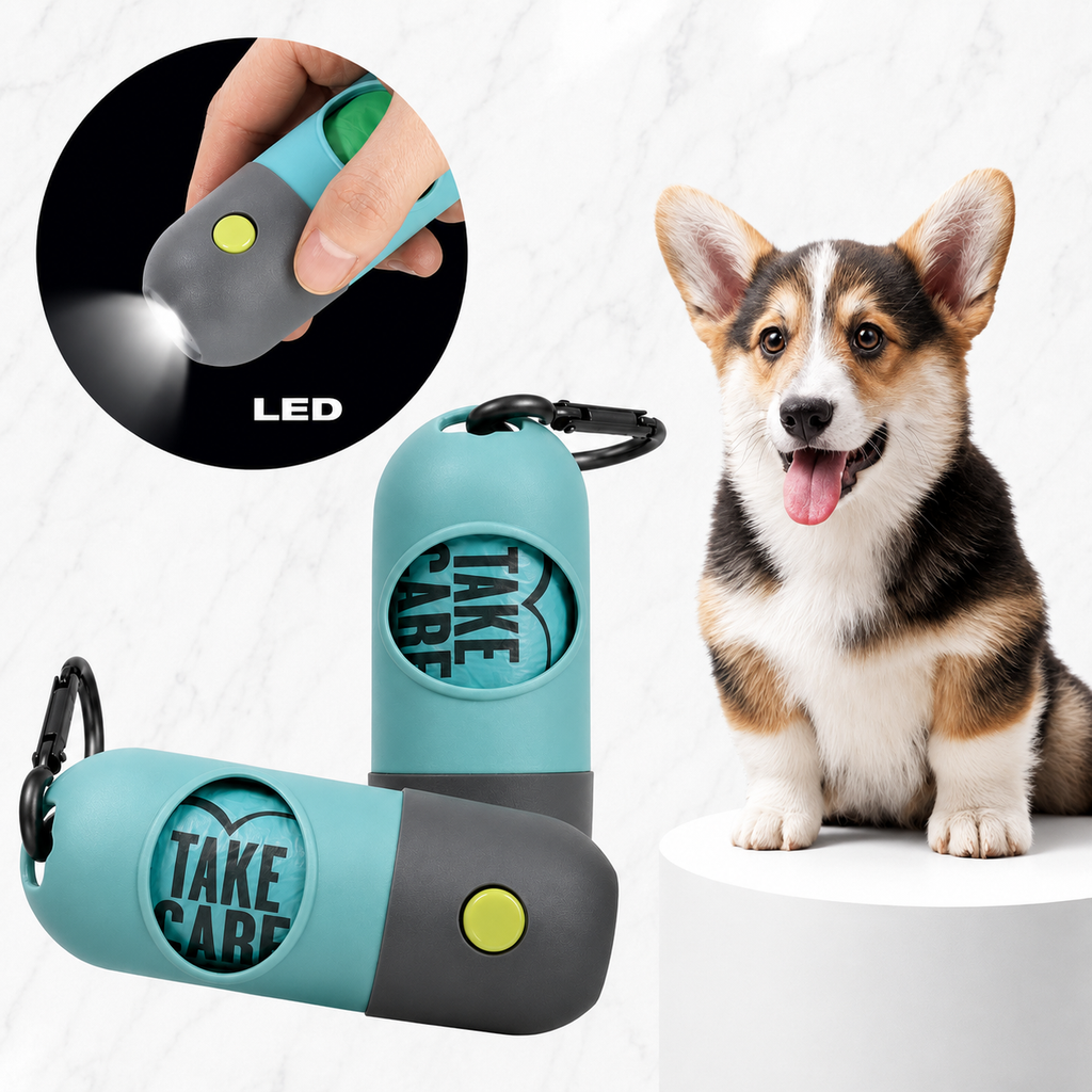 Dispensador de Bolsas para Perro con Luz LED Portátil