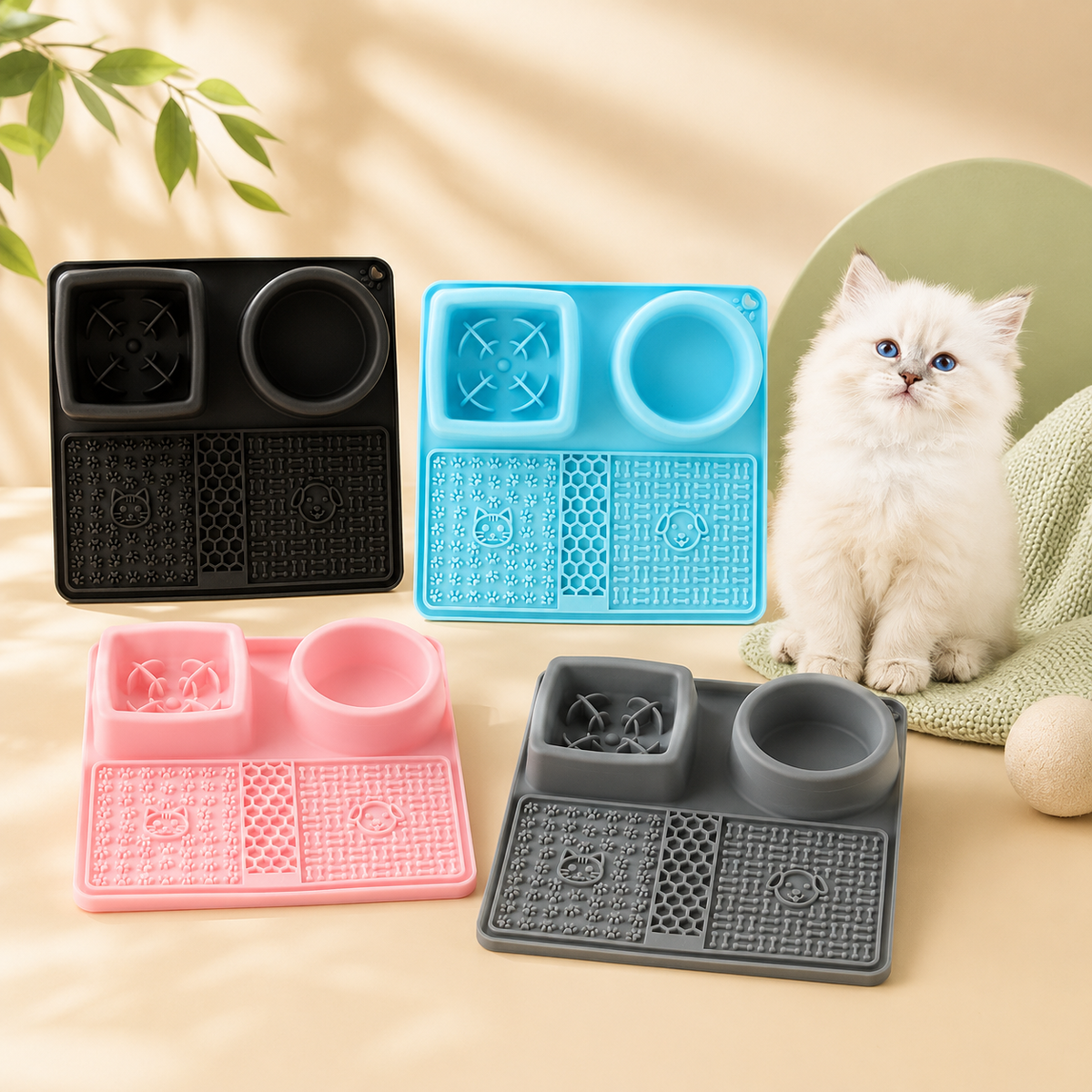 Tazón multifuncional de silicona para alimentación lenta y tapete para lamer para mascotas