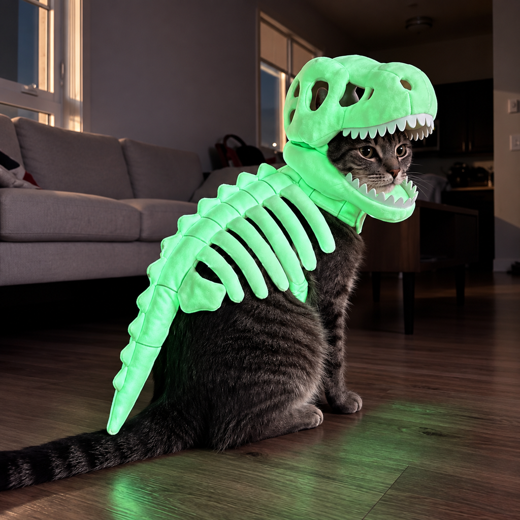 Disfraz de esqueleto de dinosaurio oscuro para mascotas