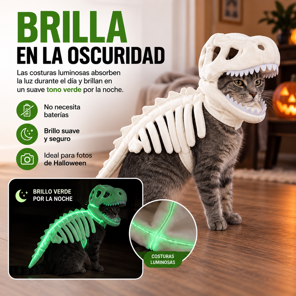 Disfraz de esqueleto de dinosaurio oscuro para mascotas
